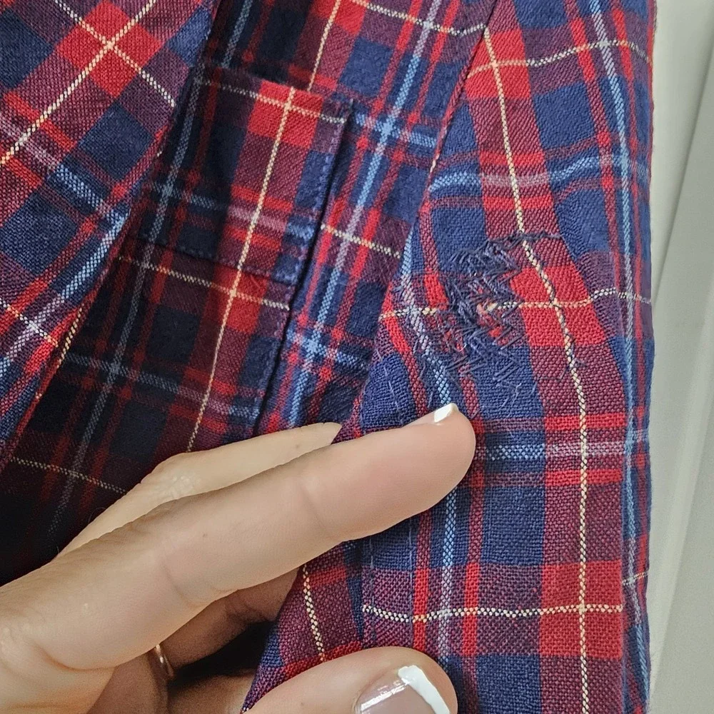 Vintage Pendleton Virgin Wool Robe Navy Red Plaid Belted Medium Portland OR #4